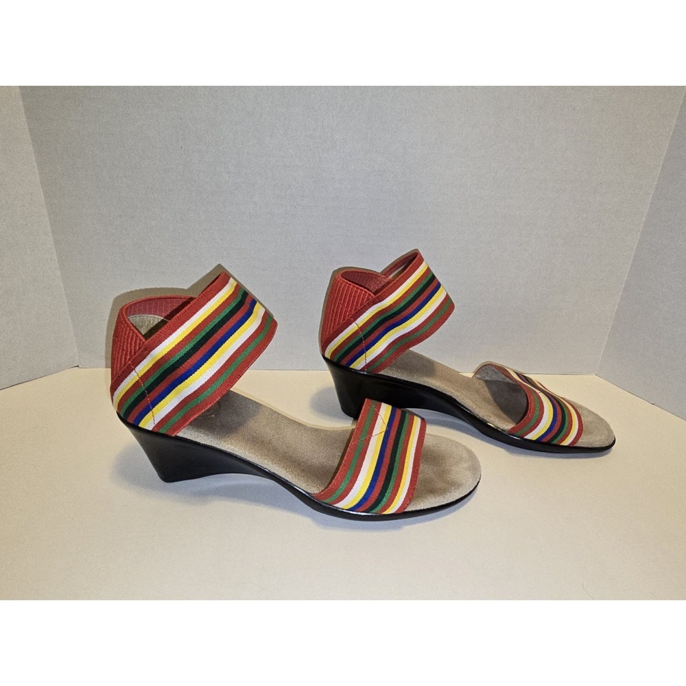Charleston Shoe Co Lafayette Striped Elastic Strap Wedge Sandal Womens Sz 7.5